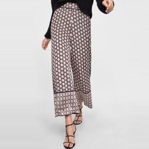 NWOT Zara Geometric Zig Zag Gold Palazzo Pants